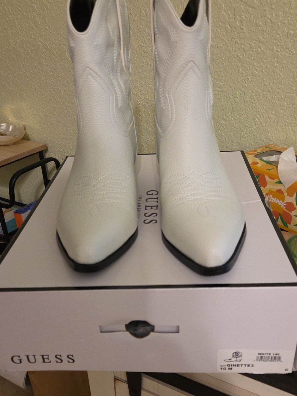 GUESS White Pointed Western Ankle Booties